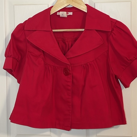 80s 90s Red Crop Short Sleeve Jacket, Small - Picture 2 of 6
